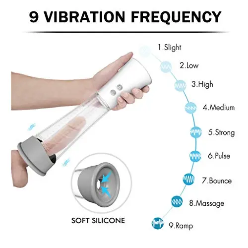 Enlargement Enhancer Vacuum Pump 9 Frequency USB Rechargeable Quiet Motor Mouth Cup Massage,Soft Silicone Men Self Comfort Toy