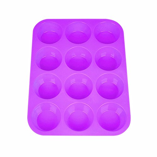 Silicone Muffin Pan, Non Stick Silicone Molds Baking for 12 Cup Muffin Tin (Purple)