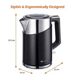 YCCCC Electric Cordless Quick Boiling Stainless Steel Kettle, Double Wall Insulation and Silicone Closure with Boil Drying Protection - 1.7 Liters,White