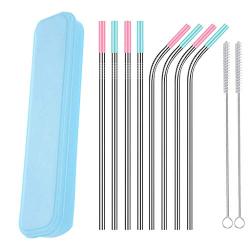 Vitayo Long Stainless Steel Metal Drinking Straws with Cleaning Brushes Set Recycle Reusable Coffee Juice Drink Straw