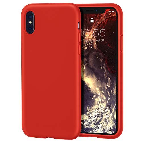 MILPROX Silicone Series Liquid Silicone Gel Rubber Slim Fit Case with Soft Microfiber Cloth Lining Cushion for iPhone X/iPhone Xs-Red