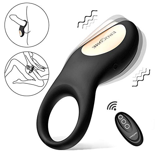 EROCOME Full Silicone Vibrating Sagitta Remote Control Cock Ring - Waterproof Rechargeable Penis Ring Vibrator with 8 Modes - Sex Toy for Male or Couples (Black)