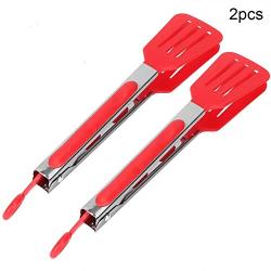 Craig 2pcs Stainless Steel Nylon Square Head Kitchen Tongs BBQ Tongs Utility Tong Cookingl Kitchen Tongs Red