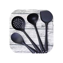 Stainless Steel Handle Silicone Materials Kitchenware Non-stick Pan Shovel Spoon Suit Rice Spoon Cooking Shovel A Set of Four,Black