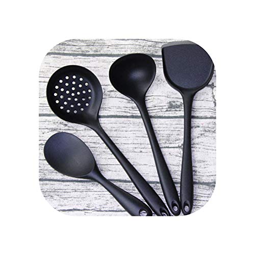 Stainless Steel Handle Silicone Materials Kitchenware Non-stick Pan Shovel Spoon Suit Rice Spoon Cooking Shovel A Set of Four,Black