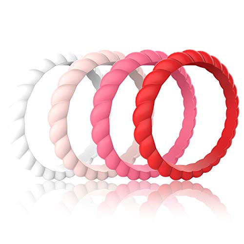 Zollen 12 Packs Silicone Wedding Rings for Women, Thin Braided Rubber Wedding Bands Stackable Ring, Hypoallergenic Silicone