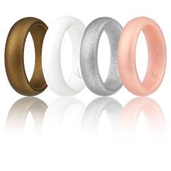 ROQ Silicone Wedding Ring for Women, Affordable Silicone Rubber Wedding Bands, 7 Packs, 4 Pack & Singles - Glitters & Metallic - Rose Gold, Silver, Pink, Black, Blue