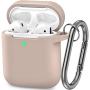 AirPods Case, Silicone Cover with U Shape Carabiner,360°Protective,Dust-Proof,Super Skin Silicone Compatible with Apple AirPods 1st/2nd (Tawny)