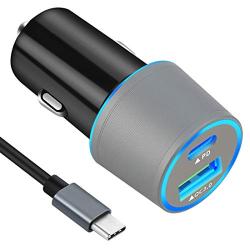 USB C PD Car Charger, Compatible Google Pixel 3/3 XL/2 XL/2/XL/C, Rapid Type C Car Charger with 3.3ft Type C Cable, 18W Power Delivery and Quick Charge 3.0 Dual USB Car Charger