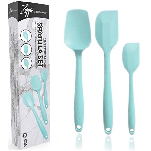 Silicone Spatula Set - Heat Resistant 650?F - Seamless and BPA Free - By Zoppi Kitchenware (BLUE)