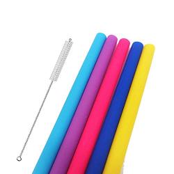 Reusable Silicone Drinking Straws - Straight and Flexible - Set of 5 - BPA Free - Free Cleaning Brush Included - Work with 20 or 30oz Yeti/Bubba Tumbler - Safe for Children and Toddlers