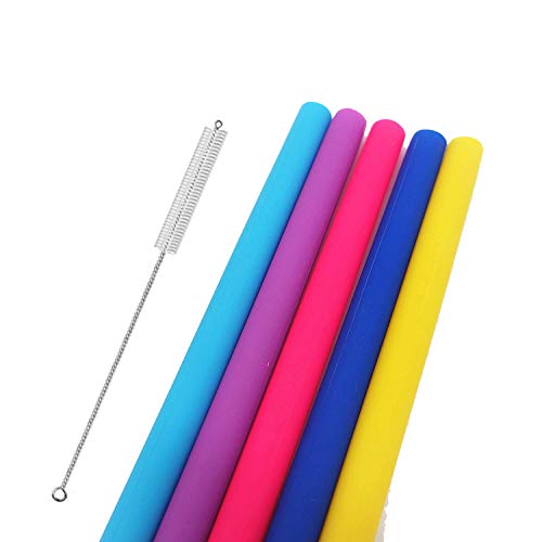 Reusable Silicone Drinking Straws - Straight and Flexible - Set of 5 - BPA Free - Free Cleaning Brush Included - Work with 20 or 30oz Yeti/Bubba Tumbler - Safe for Children and Toddlers