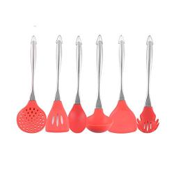Red 304 Stainless Steel Silicone Kitchenware High Temperature Non-stick Pan Spatula Spoon Cooking Spoon Shovel Set