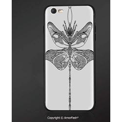 Case for Apple iPhone 6 and iPhone 6s,Shock-Absorption Bumper Cover,Anti-Scratch Back,Dragonfly,Artistic Baroque Patterned Ornamental Dragonfly Figure Old Fashion Bug Design,Black White