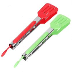 CAROLA 2pcs Stainless Steel Nylon Square Kitchen Tongs BBQ Tongs Utility Tong Cooking Green