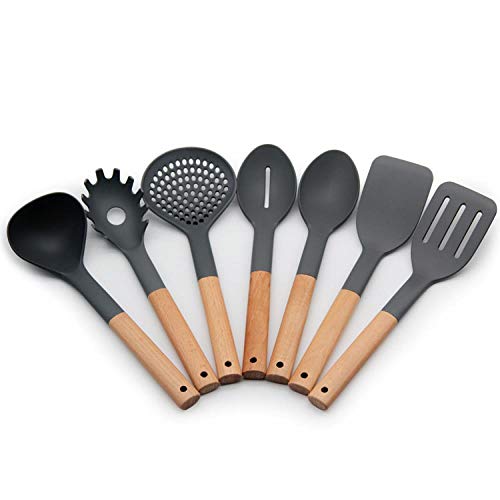 Silicone Cooking Utensil Kitchen Set - Wooden Handle Nonstick Cookware Spatula Cooking Tool Silicone Kitchenware Set, Kitchenware