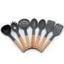 Silicone Cooking Utensil Kitchen Set - Wooden Handle Nonstick Cookware Spatula Cooking Tool Silicone Kitchenware Set, Kitchenware