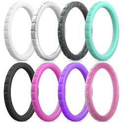 ThunderFit Womens Thin Square Diamond Rings, 8 Rings / 4 Rings / 1 Ring | Stackable Silicone Wedding Rings 2.8mm Wide - 2mm Thick