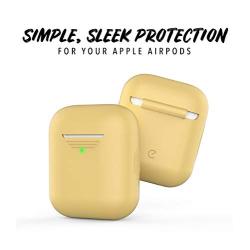 PodSkinz AirPods 2 & 1 Case [Front LED Visible] Protective Silicone Cover and Skin Compatible with Apple AirPods (Pastel Yellow)