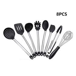 HACASO Silicone Kitchenware 9 Piece Spatula Set Stainless Steel Cooking Spoon Shovel Set of 8