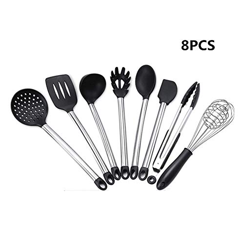 HACASO Silicone Kitchenware 9 Piece Spatula Set Stainless Steel Cooking Spoon Shovel Set of 8