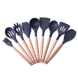 SKYyao Kitchen utensil set Wood Handle Silicone 9-piece set kitchenware non-stick pan cooking spoon shovel silicone + beech handle