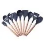 SKYyao Kitchen utensil set Wood Handle Silicone 9-piece set kitchenware non-stick pan cooking spoon shovel silicone + beech handle
