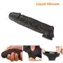 Black Silicone Penis Sleeve Extender Enlargement Male Chastity Sex Toys Extension Cock Sleeves Dick Sock Reusable Condoms for Men Reusable Condom Penis Sleeve Extender