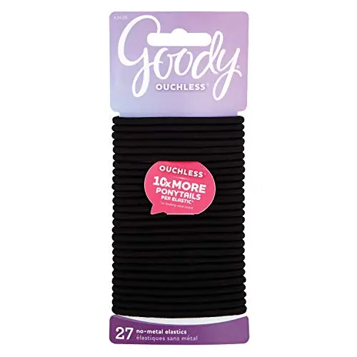 Goody Ouchless Womens Hair Braided Elastic Thick Tie, Black, 27 Count, 4MM for Medium Hair