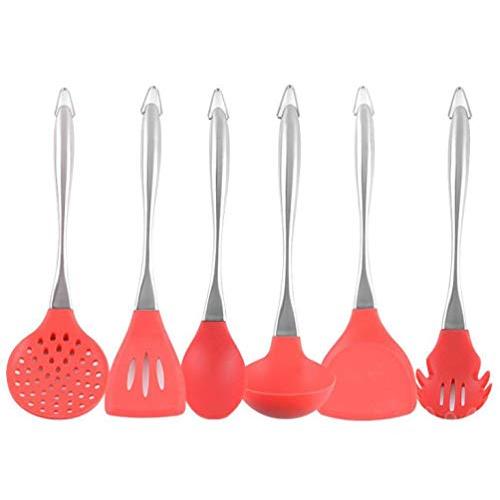Stainless Steel Kitchenware Red 304 Stainless Steel Silicone Kitchenware High Temperature Non-stick Cookware Spatula Soup Spoon, 304stainless steel
