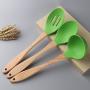 Kitchen Gadget Set 7 Piece Silicone Kitchen Utensil Set Wooden Handle Silicone Kitchenware Nonstick Pan Set, green