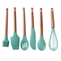 Firecolor 6pcs Silicone Kitchenware Wood Handle Spoon Suit Scraper Shovel Bakery Kitchen Tools Gift