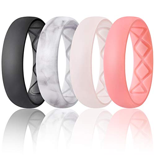 Egnaro Inner Arc Ergonomic Breathable Design, Silicone Wedding Ring for Women, Womens Silicone Wedding Band