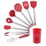 Kitchen Shovel Spoon Set-Stainless Steel Handle Silicone Kitchenware Set Of 8, High Temperature Cooking Spoon Shovel Kitchen Tool with holder J-86