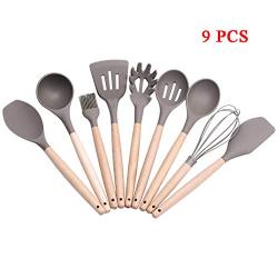 Kitchen Utensil Set Silicone 9 Piece Silicone Kitchenware Gadget Wooden Handle Kitchen Spatula Set Shovel Spoon Home Kitchen Tools