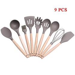 AIMCAE Kitchen Utensil Set Silicone 9 Piece Silicone Kitchenware Gadget Wooden Handle Kitchen Spatula Set Shovel Spoon Home Kitchen Tools