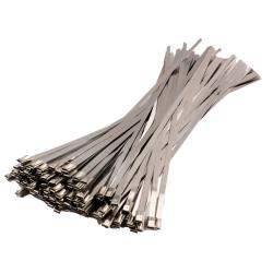 Vktech 100pcs Stainless Steel Exhaust Wrap Coated Locking Cable Zip Ties (11.8 Inch)