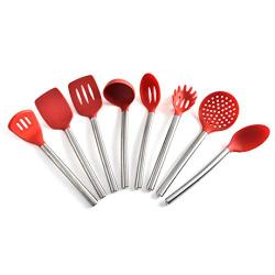 Hjyi Silicone Kitchen Cooking non-stick pot high temperature silicone kitchenware set cooking shovel tool kitchen supplies (8-piece set)