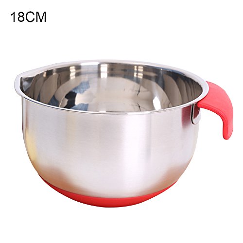Mixing Bowl With Handle Professional For Baking Mixer Salad Bow Non-Slip Silicone Base Tools Essentials Kitchenware Large Capacity Cooking Leaky Mouth Beating Pan(18cm)
