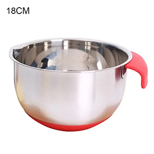 Mixing Bowl With Handle Professional For Baking Mixer Salad Bow Non-Slip Silicone Base Tools Essentials Kitchenware Large Capacity Cooking Leaky Mouth Beating Pan(18cm)
