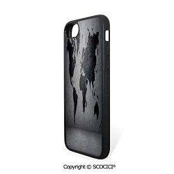 SCOCICI Non-Slip Drop Protection Smart Cell Phone Case Black Colored World Map on Concrete Wall Image Urban Structure Grungy Rough Look Compatible with iPhone 7