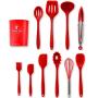 HS-ZGC Kitchenware All Inclusive Silicone Kitchen Utensils Set of 10 Non-Stick Silicone Shovel Spoon Kitchen Tools Set of 10,Red