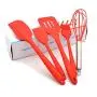 Jdeepued Silicone kitchenware 5-Piece Silicone Baking Set Durable Silicone Heat Resistant 446°F Seamless Non-Stick Kitchen Mixing Cooking Baking Utensils Red Silicone Kitchen Utensils