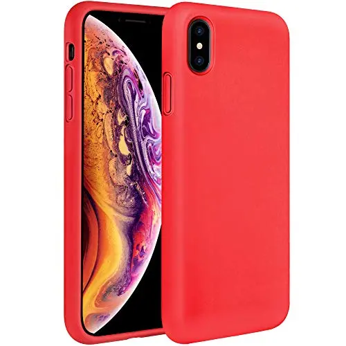 Miracase Liquid Silicone Case Compatible with iPhone Xs (2018)/ iPhone X(2017) 5.8 inch, Gel Rubber Full Body Protection Shockproof Cover Case Drop Protection Case (Red)