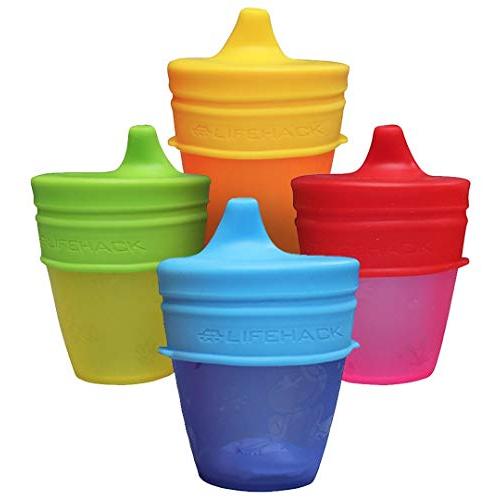 Sippy Cup Lids by MrLifeHack - (4 Pack) - Makes Any Cup Or Bottle Spill Proof - 100% BPA Free Leak Proof Silicone - Perfect for Toddlers & Babies