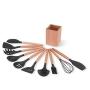 Hjyi Kitchen Cooking solid wood handle Silicone kitchenware set combination non-stick pot high temperature cooking tool Set (kitchenware 10-piece set)