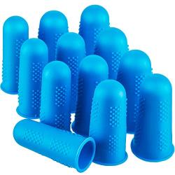 Frienda 12 Pieces Hot Glue Gun Finger Caps Silicone Finger Protectors for Hot Glue Wax Rosin Resin Honey Adhesives Scrapbooking Sewing in 3 Sizes (Blue)