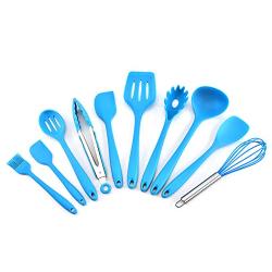 JunbosiSilicone Kitchenware Set of 10 Kitchen Silicone Cooking Spoon Shovel Kitchenware Set Colander Kit,Blue