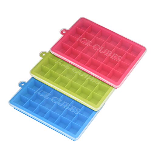 3Pcs silicone ice cube mold with lid,Silicone Ice Cube Maker 24-Cube Ice Tray Ice Cube Mold Storage Container