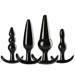 Bear boys 4 Pcs Adult Plugs Sexy Women Game Toys Beginner Party Supply Novelty Bedroom Solid Silicone (Black)